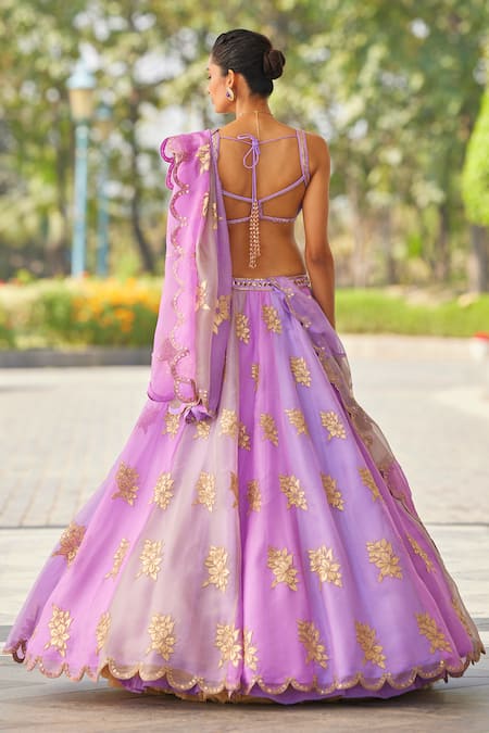 Shop Vvani By Vani Vats Multi Color Georgette, Organza Embroidery, Floral Applique Lehenga Blouse Set at Aza Fashions Shop_Vvani By Vani Vats_Multi Color Georgette, Organza Embroidery, Floral Applique Lehenga Blouse Set _at_Aza_Fashions