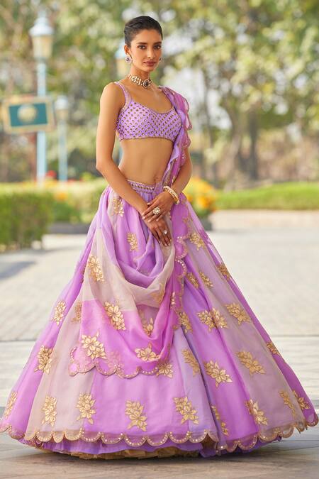 Shop Vvani By Vani Vats Multi Color Georgette, Organza Embroidery, Floral Applique Lehenga Blouse Set Online at Aza Fashions Shop_Vvani By Vani Vats_Multi Color Georgette, Organza Embroidery, Floral Applique Lehenga Blouse Set _Online_at_Aza_Fashions