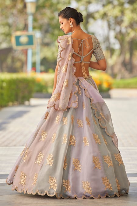 Vvani By Vani Vats Floral Applique Embroidered Lehenga Set 