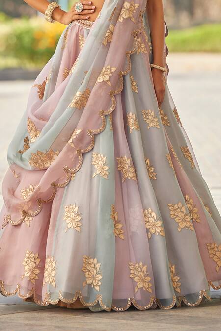 Vvani By Vani Vats Pink Georgette, Organza Embroidery, Sequins Sweetheart Hand Blouse Lehenga Set Online at Aza Fashions Vvani By Vani Vats_Pink Georgette, Organza Embroidery, Sequins Sweetheart Hand Blouse Lehenga Set _Online_at_Aza_Fashions