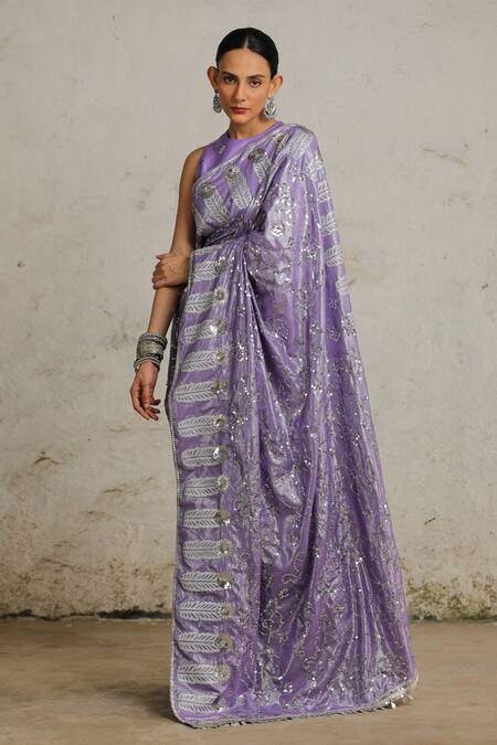 Buy Saksham & Neharicka Purple Chanderi, Cotton Sequins, Embroidery Pansy Hand Saree With Blouse Online at Aza Fashions Buy_Saksham & Neharicka_Purple Chanderi, Cotton Sequins, Embroidery Pansy Hand Saree With Blouse _Online_at_Aza_Fashions