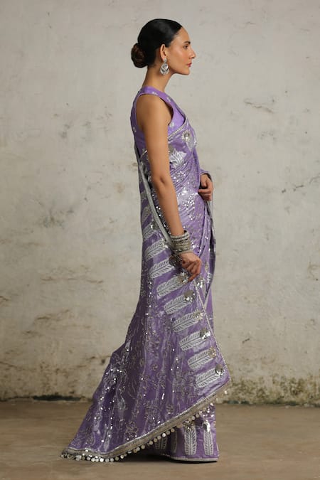 Shop Saksham & Neharicka Purple Chanderi, Cotton Sequins, Embroidery Pansy Hand Saree With Blouse Online at Aza Fashions Shop_Saksham & Neharicka_Purple Chanderi, Cotton Sequins, Embroidery Pansy Hand Saree With Blouse _Online_at_Aza_Fashions