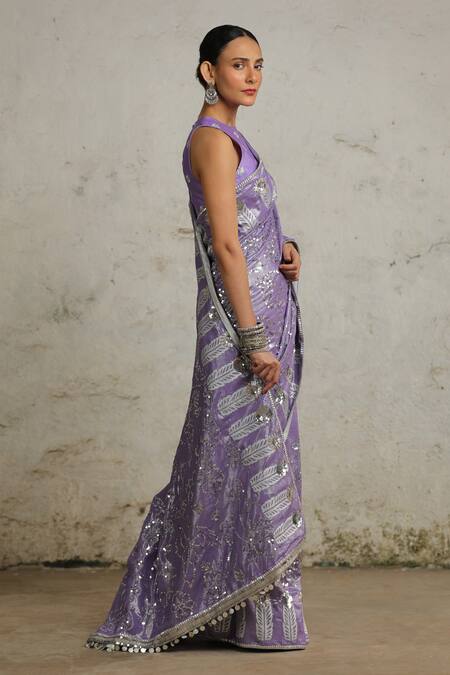 Saksham & Neharicka Purple Chanderi, Cotton Sequins, Embroidery Pansy Hand Saree With Blouse at Aza Fashions Saksham & Neharicka_Purple Chanderi, Cotton Sequins, Embroidery Pansy Hand Saree With Blouse _at_Aza_Fashions