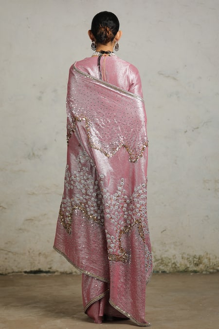 Shop Saksham & Neharicka Pink Cotton, Lurex Usher Hand Embroidered Saree With Unstitched Blouse Piece at Aza Fashions Shop_Saksham & Neharicka_Pink Cotton, Lurex Usher Hand Embroidered Saree With Unstitched Blouse Piece _at_Aza_Fashions