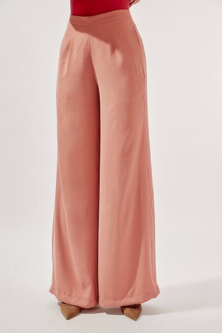 Deme By Gabriella_Pink Net Collared, Crew Neck Longline Lapel Trench Coat Pant Set _Online_at_Aza_Fashions