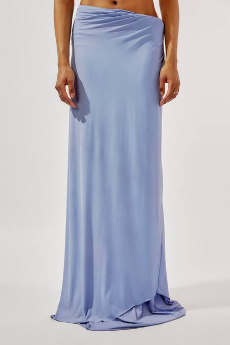 Buy_Deme By Gabriella_Purple Lycra One Shoulder Asymmetric Top And Skirt Set _Online_at_Aza_Fashions