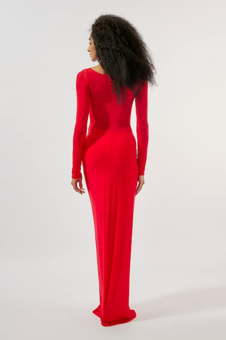 Red Satin Muslim Full Sleeve Prom Dress With High Collar, Long Sleeves,  Detachable Sweep Train Perfect For Evening Events From Huifangzou, $129.98  | DHgate.Com