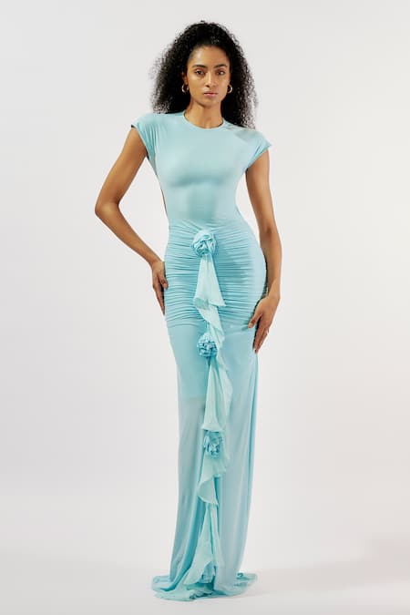 Deme by Gabriella Malai Lycra Ruffled Ruched Gown 