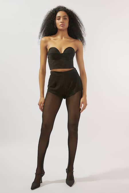 Buy Deme By Gabriella Black Suede Sweetheart Neck Lapel Collar Blazer And Shorts Set Online at Aza Fashions Buy_Deme By Gabriella_Black Suede Sweetheart Neck Lapel Collar Blazer And Shorts Set _Online_at_Aza_Fashions