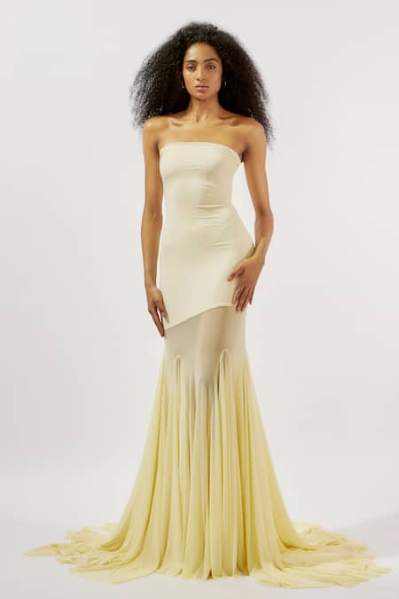 Deme by Gabriella Flared Mesh Panelled Tube Gown 