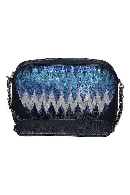 GINN AND TONIK Black Sequin Embroidered Geometric Pattern Sling Bag 