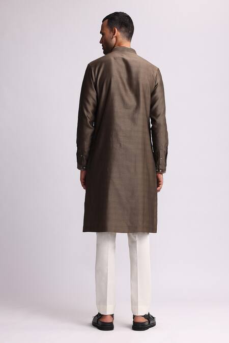 Shop Countrymade Brown Chanderi, Cotton Embroidery Multi-direction Kurta Set at Aza Fashions Shop_Countrymade_Brown Chanderi, Cotton Embroidery Multi-direction Kurta Set_at_Aza_Fashions