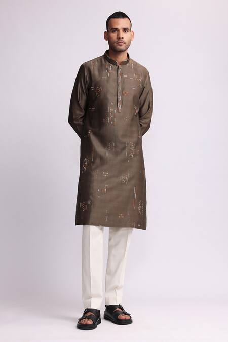 Countrymade Brown Chanderi, Cotton Embroidery Multi-direction Kurta Set Online at Aza Fashions Countrymade_Brown Chanderi, Cotton Embroidery Multi-direction Kurta Set_Online_at_Aza_Fashions