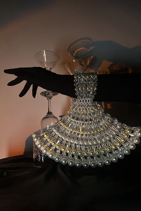 Buy_Rubilon_White Pearls Selena Embellished Wristlet Bag _Online_at_Aza_Fashions