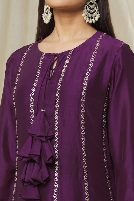 Buy_Apeksha Jain Label_Purple Anarkali Cotton Silk Embroidered Kalabattu Work Keyhole Round Neck Set _Online_at_Aza_Fashions