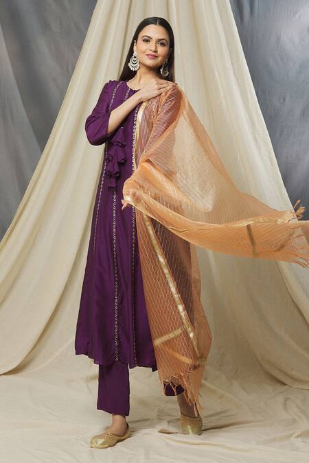 Shop_Apeksha Jain Label_Purple Anarkali Cotton Silk Embroidered Kalabattu Work Keyhole Round Neck Set _Online_at_Aza_Fashions