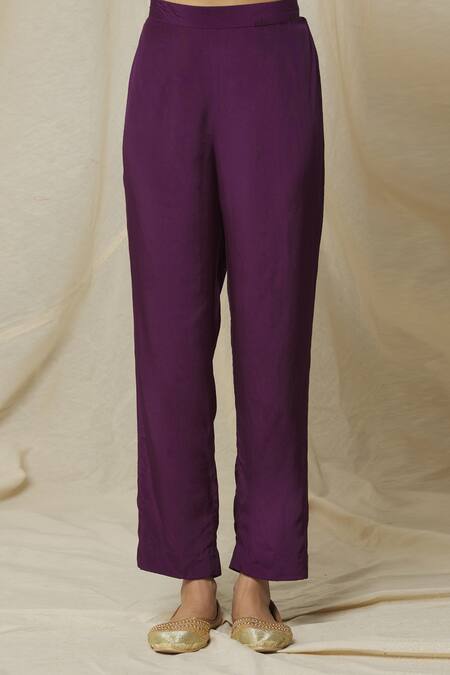 Apeksha Jain Label_Purple Anarkali Cotton Silk Embroidered Kalabattu Work Keyhole Round Neck Set _at_Aza_Fashions