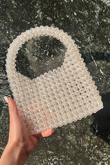 Buy_Rubilon_White Bead Rosa Woven Bag _Online_at_Aza_Fashions