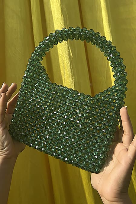 RUBILON Green Acrylic Crystal Work Handbag 