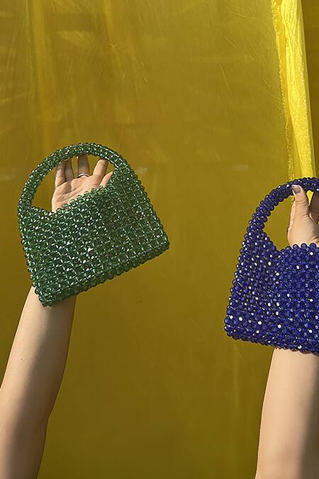 Rubilon_Green Acrylic Crystal Work Handbag_Online_at_Aza_Fashions