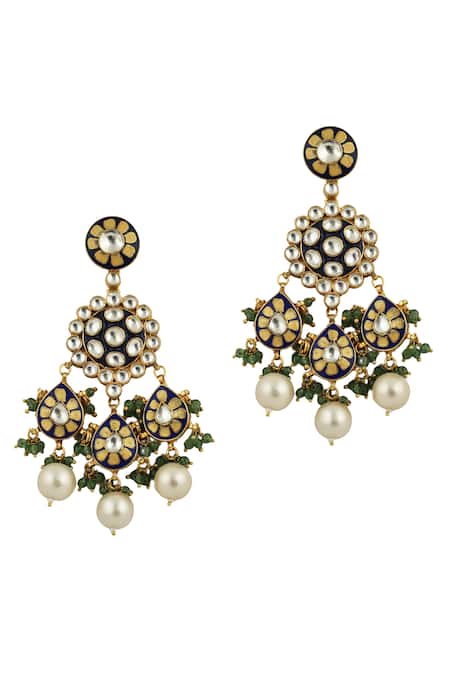 Shop Riana Jewellery Blue Metallic Thread, Pearls, Beads Meenakari Work Earrings at Aza Fashions Shop_Riana Jewellery_Blue Metallic Thread, Pearls, Beads Meenakari Work Earrings _at_Aza_Fashions