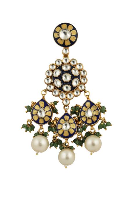 Riana Jewellery Blue Metallic Thread, Pearls, Beads Meenakari Work Earrings Online at Aza Fashions Riana Jewellery_Blue Metallic Thread, Pearls, Beads Meenakari Work Earrings _Online_at_Aza_Fashions