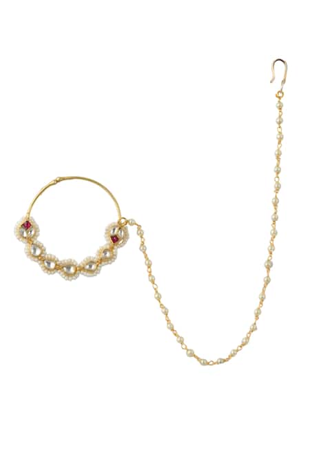 Shop Riana Jewellery Pink Pearls, Stones, Beads Embellished Nath at Aza Fashions Shop_Riana Jewellery_Pink Pearls, Stones, Beads Embellished Nath _at_Aza_Fashions