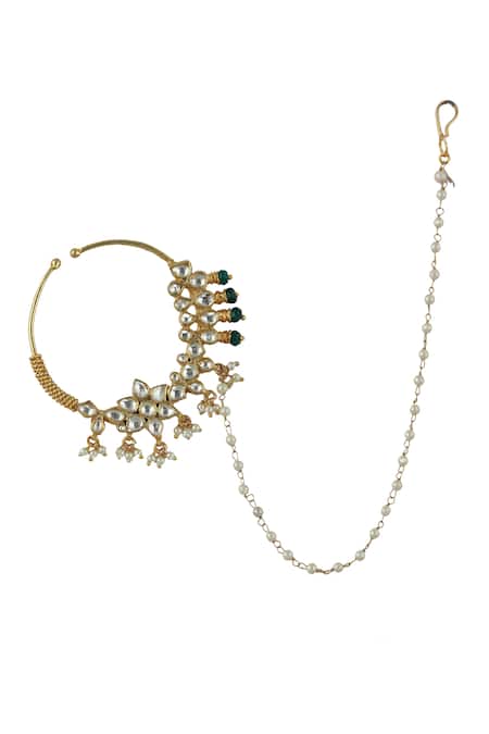 Shop Riana Jewellery White Pearls, Stones Bead Embellished Nath at Aza Fashions Shop_Riana Jewellery_White Pearls, Stones Bead Embellished Nath _at_Aza_Fashions