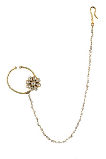 Riana Jewellery Small Floral Carved Nath 