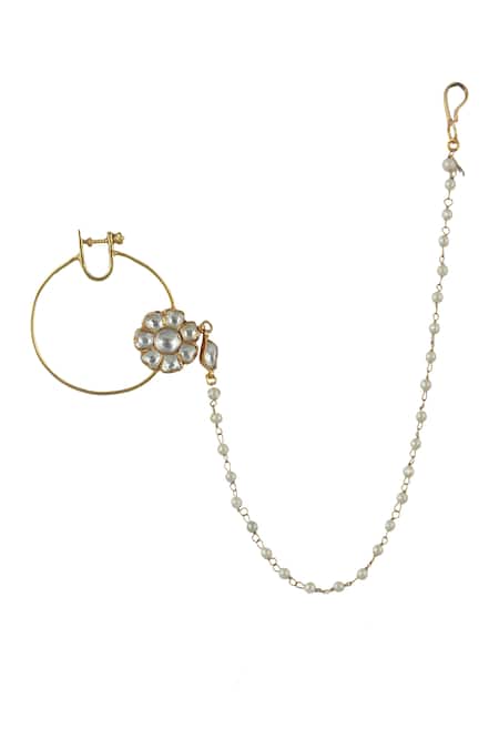 Shop Riana Jewellery White Pearls, Glitter, Stones Studded Nath at Aza Fashions Shop_Riana Jewellery_White Pearls, Glitter, Stones Studded Nath _at_Aza_Fashions