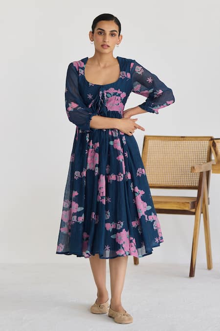 Juanita by Shubhda Gardenia Print Midi Dress 