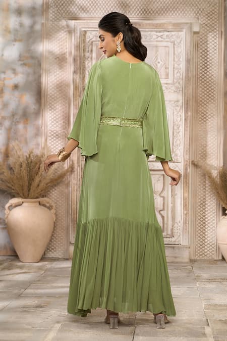 Rishi And Vibhuti X AZA Frill Dress With Embellished Belt 