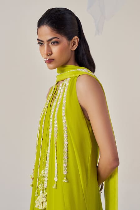 Buy_Madzin_Green Silk Flat Chiffon Embellished Sequins Round Spring Jumpsuit And Dupatta _Online_at_Aza_Fashions