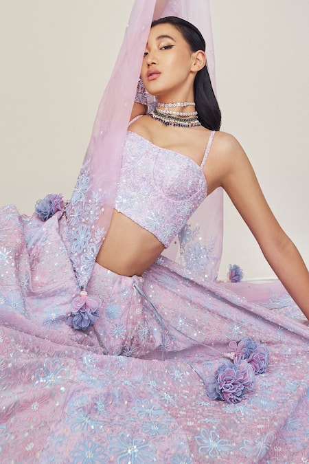 Madzin Floral Hand Embroidered Bridal Lehenga 