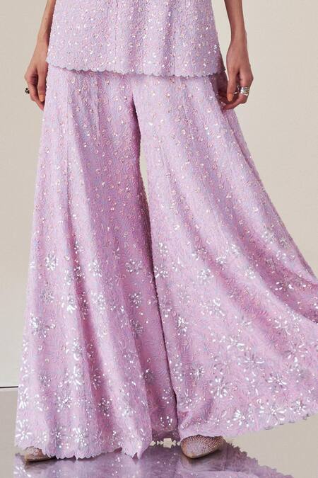 Madzin_Purple Organza, Georgette, Silk Sequins, Beads Embellished Kurta Sharara Set _Online_at_Aza_Fashions