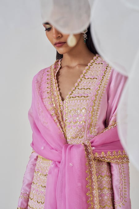 Buy_Madzin_Purple Silk, Chanderi, Modal Gota Patti, Thread And Work Jacket Sharara Set _Online_at_Aza_Fashions