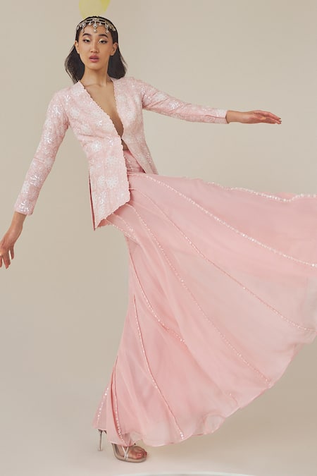 Madzin Hand Embroidered Jacket With Sharara 