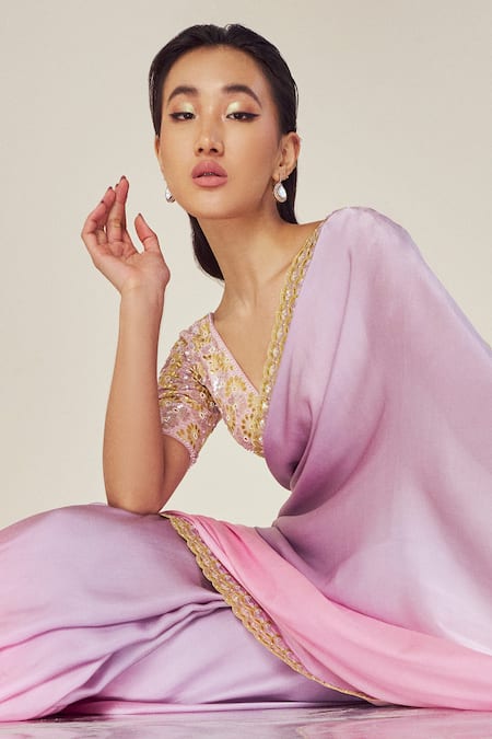 Madzin Ombre Saree With Embroidered Blouse 