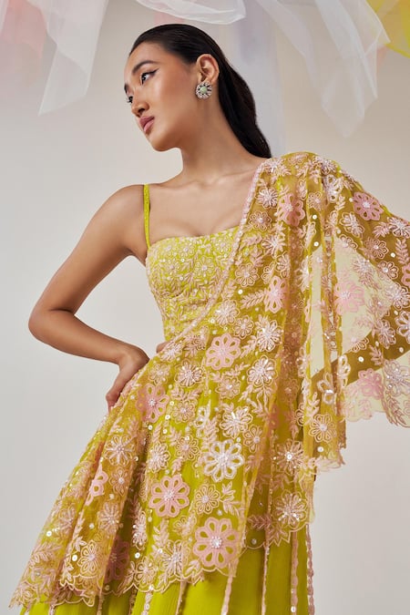 Madzin Pre-Draped Floral Embroidered Saree With Corset 