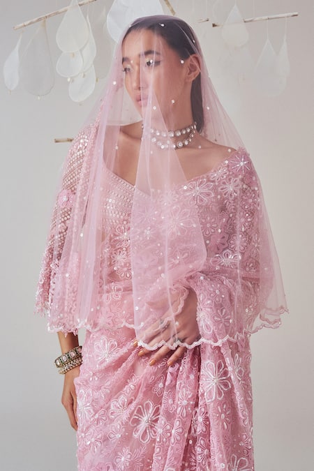 Madzin Floral Cutwork Embroidered Saree Blouse Set 