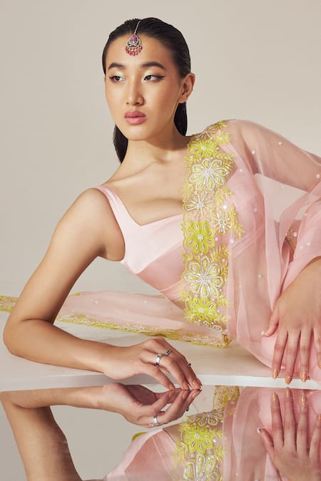 Madzin Floral Embroidered Border Saree With Blouse 