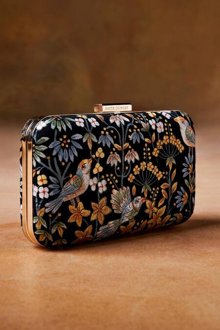 Anita Dongre Black Zari Thread Pichhwai Floral Hand Painted Clutch Online at Aza Fashions Anita Dongre_Black Zari Thread Pichhwai Floral Hand Painted Clutch_Online_at_Aza_Fashions