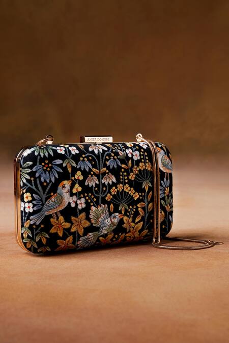 Buy Anita Dongre Black Zari Thread Pichhwai Floral Hand Painted Clutch Online at Aza Fashions Buy_Anita Dongre_Black Zari Thread Pichhwai Floral Hand Painted Clutch_Online_at_Aza_Fashions