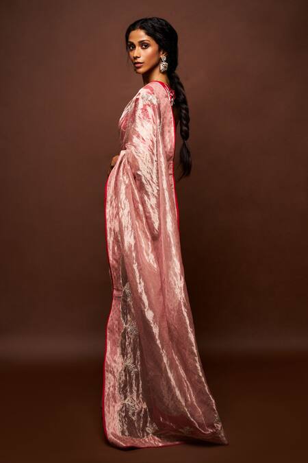 Issa Studio By Chetana & Swathi_Peach Tissue, Ramie, Rayon Cut Work, Ruhira Cut-dana Saree With Blouse _Online_at_Aza_Fashions