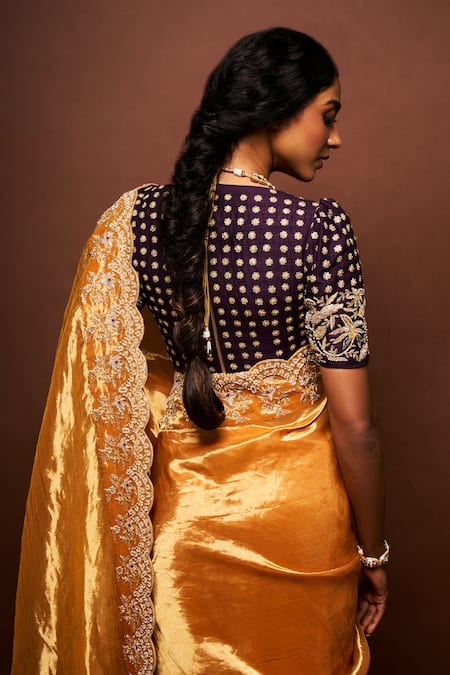 Buy Issa Studio By Chetana & Swathi Yellow Tissue, Ramie Pearls, Cut Work Umika Scallop Border Saree With Blouse Online at Aza Fashions Buy_Issa Studio By Chetana & Swathi_Yellow Tissue, Ramie Pearls, Cut Work Umika Scallop Border Saree With Blouse _Online_at_Aza_Fashions