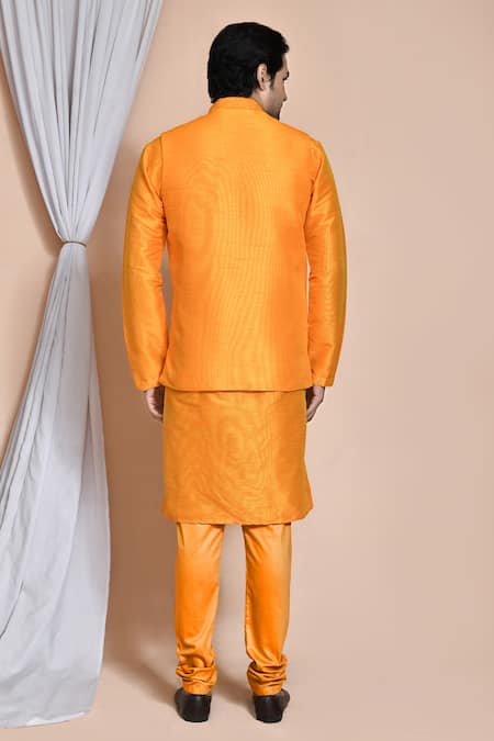 Shop_Arihant Rai Sinha_Orange Silk Embroidery, Sequins Resham Bundi Kurta Set _at_Aza_Fashions