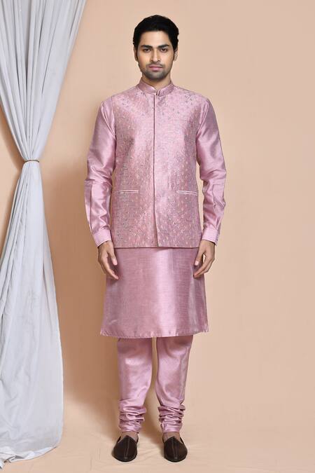 Buy_Arihant Rai Sinha_Pink Silk Embroidery, Sequins Helix Burst Bundi Kurta Set _Online_at_Aza_Fashions