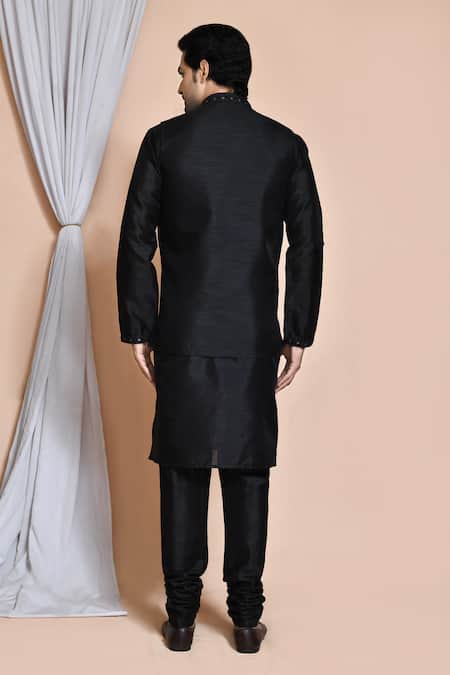 Arihant Rai Sinha Black Resham Embroidered Bundi Kurta Set 