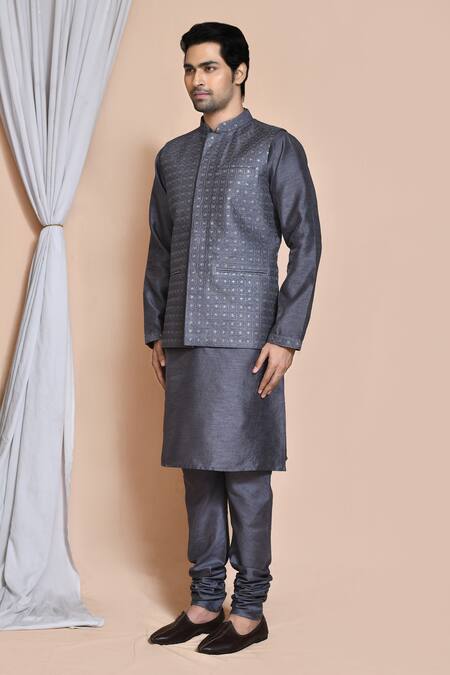 Arihant Rai Sinha_Gray Silk Sequins, Embroidery Grey Bundi And Kurta Set _at_Aza_Fashions