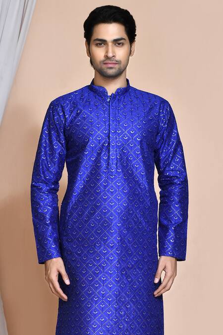 Buy_Arihant Rai Sinha_Blue , Satin Sequins, Embroidery Kurta Set _Online_at_Aza_Fashions